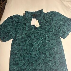 Sugarlips Teal Botanical Puff Sleeve Blouse